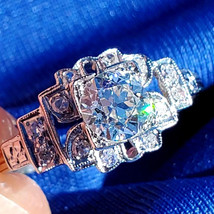 Earth mined Diamond Deco Engagement Ring Antique Platinum Statement Soli... - $7,025.25