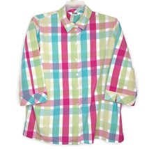 Alia Womens Size 16W Blouse 3/4 Sleeve Button Front Collared Multicolor Plaid - $13.97