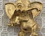 Crown Trifari Gold Tone Elephant Brooch 1955-1969 Up on back legs/feet - $47.45