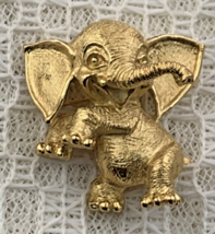 Crown Trifari Gold Tone Elephant Brooch 1955-1969 Up on back legs/feet - £37.84 GBP