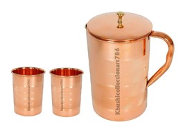 Handmade Copper Water Pitcher Jug Silvertouch Drinking Glass Health Bene... - £23.73 GBP+