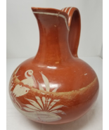 Redware Art Pottery Pitcher Heron Ocean Glazed Handmade South Carolina L... - £22.57 GBP