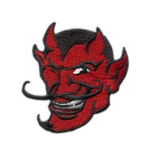 RED DEVIL IRON ON PATCH 2.5&quot; Outlaw Biker Smiling Demon Embroidered Appl... - £4.74 GBP