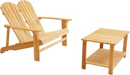 LOKATSE HOME 2 Pieces Patio Adirondack Loveseat and Coffee Side Table, Natural - £261.04 GBP