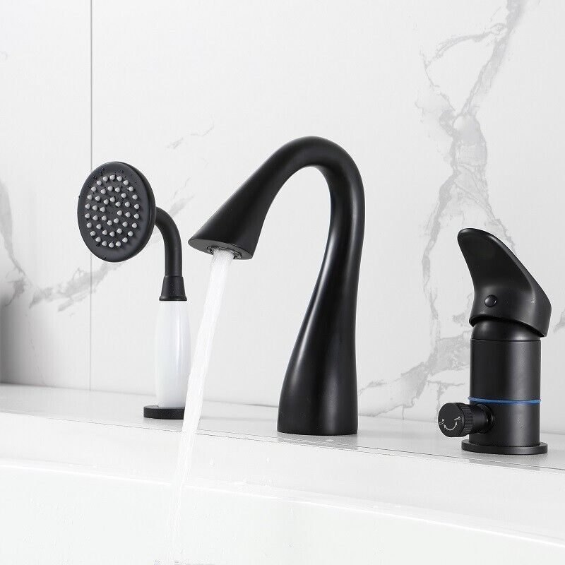 Black 3 Holes widespread Bathroom Bath Roman Tub Filler Faucet shower New - $223.73