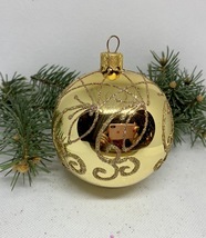 Gold with gold glitter glass ball Christmas ornament, handmade XMAS decoration - £10.19 GBP