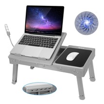 Foldable Laptop Table Tray Desk Stand Bed Sofa W/Cooling Fan Led Lamp-4 ... - $76.99