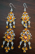 Orange Rhinestone Crystal Earrings Large Dangle Pierced Chandelier Bling Long - $9.97