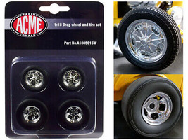 Chrome Drag Wheel Tire Set of 4 Pcs from 1932 Ford 3 Window 1/18 Acme - £28.99 GBP