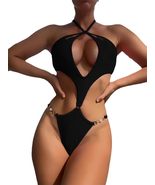 Halter One Piece Swimsuit Solid Color Monokini Women Swimwear Summer Bea... - $29.35