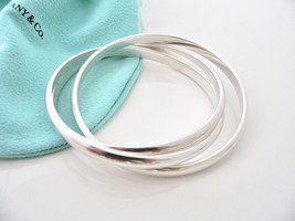 Tiffany &amp; Co Silver Triple Rolling Interlocking Bracelet Bangle Rare Gift Pouch - £760.13 GBP