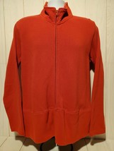 Orvis Mens Full Zip Up Sweater Size M Medium Pumpkin Orange Cotton Pockets - £18.39 GBP