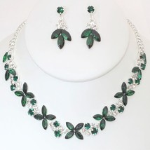 New Emerald Rhinestone Crystal Necklace And Earring Set - £12.39 GBP