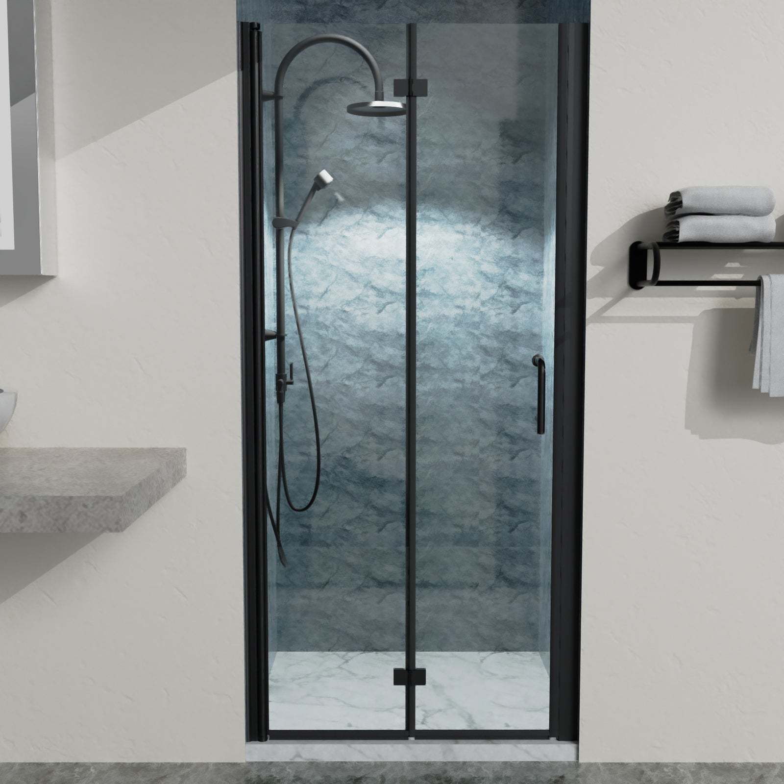 Matte Black Bi-Fold Shower Doors (34-72&quot;) - $250.99
