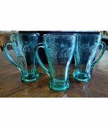 Set of 3 Vintage Libbey Green Coca-Cola Heavy Glass 16 oz Mugs with Hand... - $19.00
