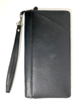 Black Leather Wristlet Clutch Wallet Zip Closure Lined Made In India - £19.87 GBP