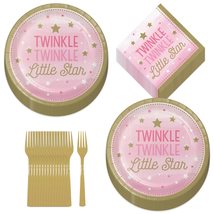 Live It Up! Party Supplies Twinkle Little Star Pink and Gold Paper Dinner Plates - £12.87 GBP+