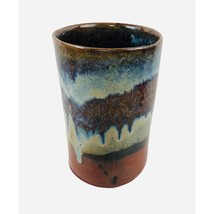 John Shedd Pottery Cylinder Vase Signed Red Blue Ombre Art Studio Stoneware - £31.84 GBP