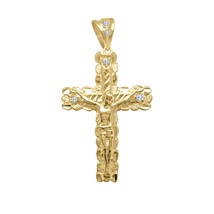 14K Gelbgold Versilbert Kreuz Klumpen Jesus Kruzifix Charm Anhänger 1.5 &quot; Cz - £262.29 GBP