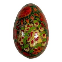 Vintage Red Russian Hand Painted Lacquer Wooden Turned Egg Floral 3” Flowers - £29.88 GBP