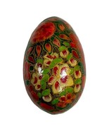 Vintage Red Russian Hand Painted Lacquer Wooden Turned Egg Floral 3” Flo... - £29.54 GBP