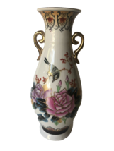 Lingnan Ceramic Vase China Chinese 10&quot; Bird Flower Gold Trim Hand Painte... - $45.00