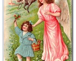 Guardian Angel Child Nearing Bucking Horse Embossed DB Postcard H26 - $7.87