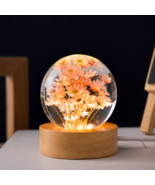 Flower Version 3D Crystal ball with beech wooden base, Christmas Gift 