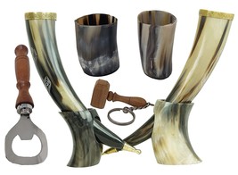 Set of 2 Viking Drinking OX Horn | Tankard | Mug | Cup for Ale, Beer, Mead, Wine - £39.65 GBP