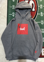 Rare HUF Essentials Box Logo Hoodie Sweatshirt Grey/Red Medium Supreme - £39.86 GBP