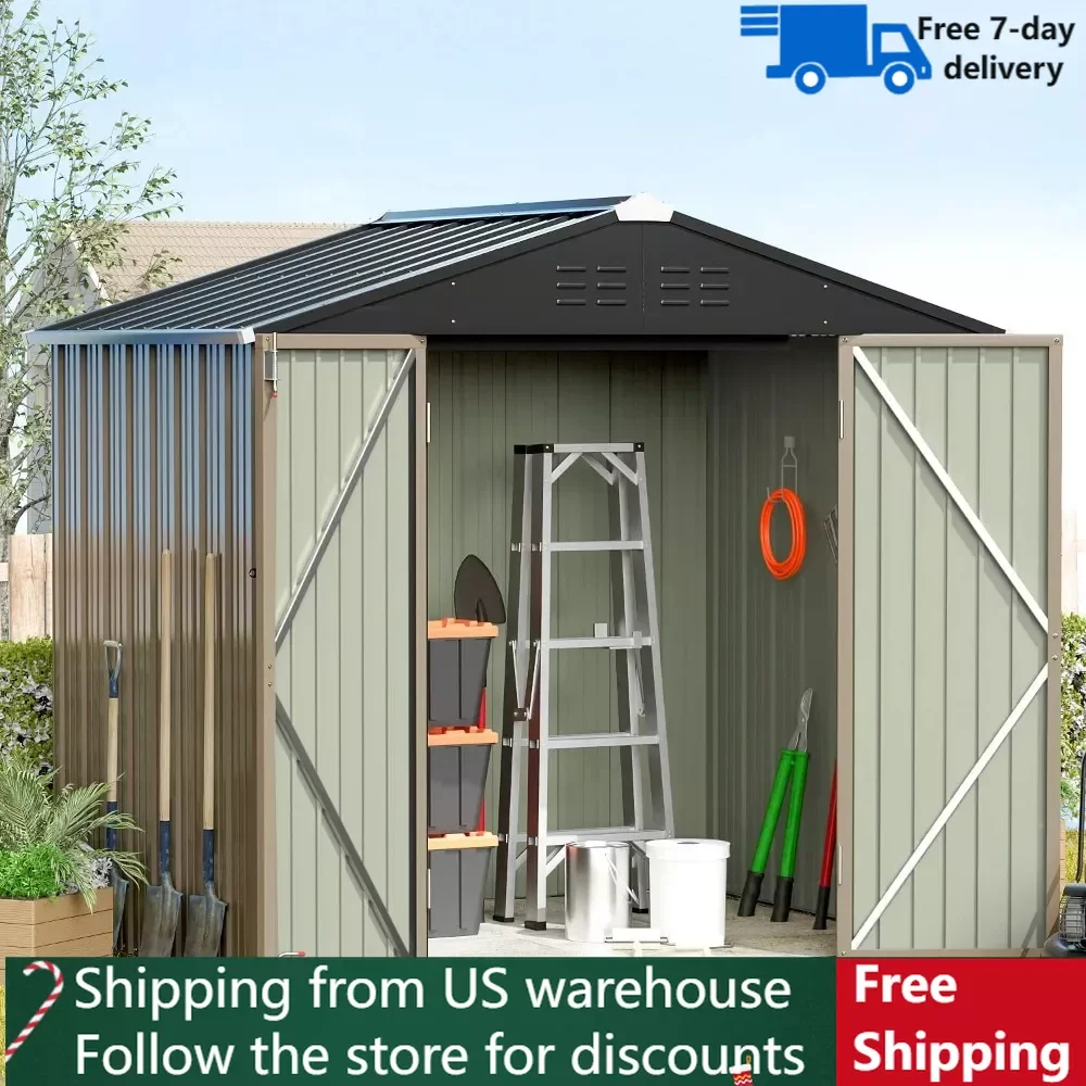 Metal Outdoor Storage Shed 8FT x 6FT, Steel Utility Tool House with Door &amp; Lock, - £335.00 GBP