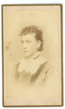 CIRCA 1880&#39;S CDV Beautiful Woman Curly Hair Victorian Dress Streuser Bellevue IA - £7.43 GBP