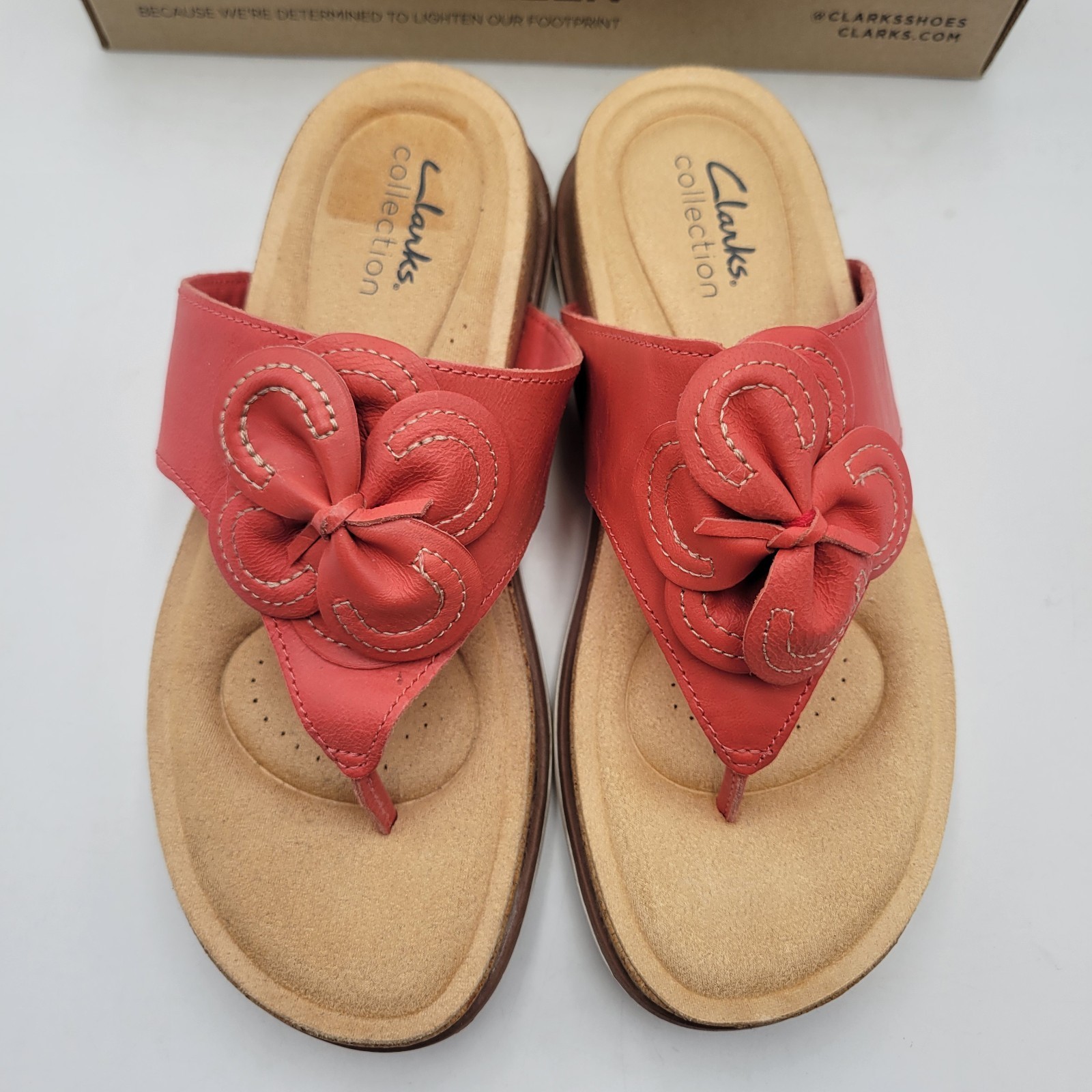 Clarks Women's Brynn Style Flat Sandal Bright Coral Leather Size 5.5 Comfort Item image 5