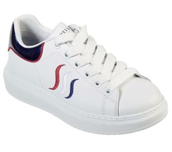 Skechers ESSS Platform Red White Blue Embroidered White Leather Shoes Wm... - $37.49