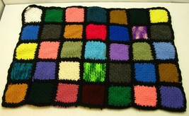 Vintage Hand Crochet Afghan Granny Square Colorful Lap Blanket 35&quot;x50&quot; - £20.89 GBP