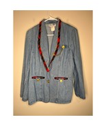 1980s City Girl Chambray Denim Red Green Plaid Jeweled Gold Maximalist B... - $38.37 CAD