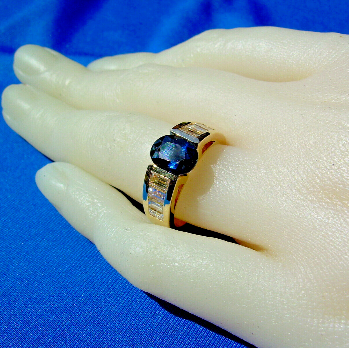 Earth mined Sapphire Diamond Engagement Ring 4 carat Deco Style Solitaire 18k Item image 9