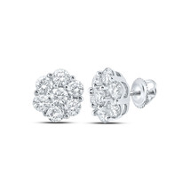 14kt White Gold Mens Round Diamond Flower Cluster Earrings 7/8 Cttw - £721.19 GBP