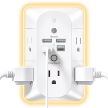 Surge Protector, Outlet Extender With Night Light, Power Strip, 5 Outlet Splitte - £20.32 GBP
