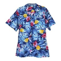 Jade Fashions Mens Blue Pineapple Bright Cotton Hawaiian Aloha Shirt Size Medium - £11.71 GBP