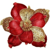 10 Large Glitter Christmas Flowers 6 Pcs Artificial Magnolia Flower Ornaments Fo - £29.33 GBP