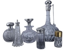 c1900 Cut Glass Sterling Mounted Scent Bottle lot - $544.50