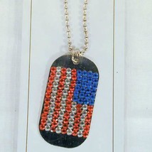 Buy 1 Get One Free American Flag Crystal Dog Tag Necklace Unisex Usa Military - £5.21 GBP