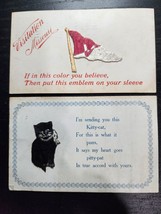 Antique 1907 Postcard Two Fabric Patches Visitation Missouri Cute Kitty Cat - £6.68 GBP