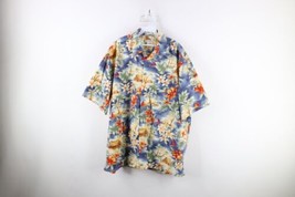 Vtg 90s Streetwear Mens XLT All Over Print Flower Beach Hawaiian Button ... - £31.11 GBP