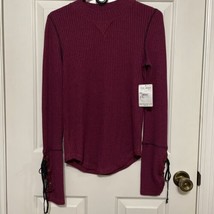 Free People Mountaineer Wine Lace Up Cuff Thermal Shirt Size M - £22.40 GBP