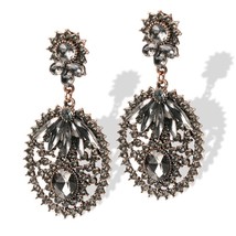 Vintage Big Drop Earrings For Women  Fashion Antique Gold Boho Gray Crystal Flow - £7.16 GBP