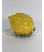 Vintage Hand painted Ceramic Lemon On Leave Yellow Green Beautiful Figur... - £30.81 GBP