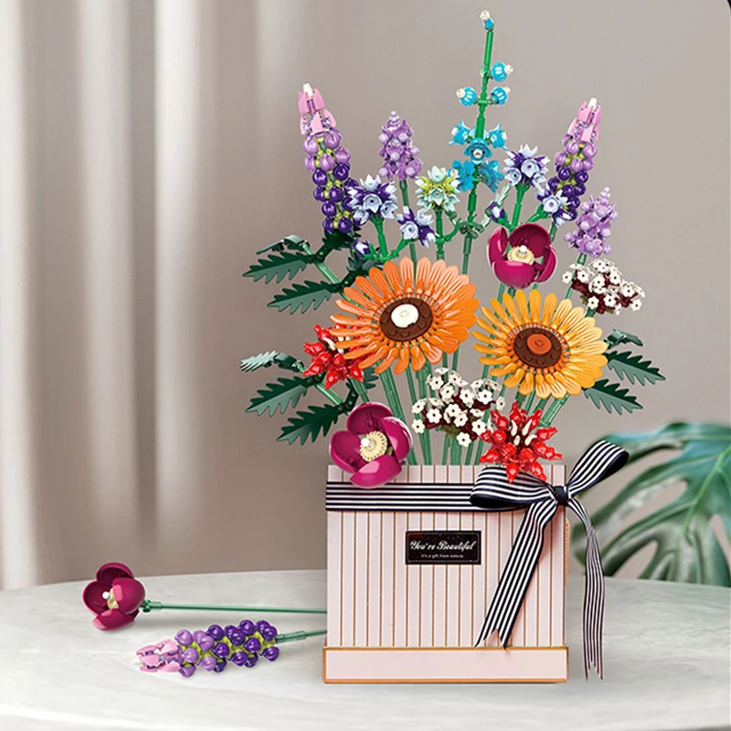 Assembling Building Block African Chrysanthemum Bouquet Model Classic Toy Adu - £94.63 GBP