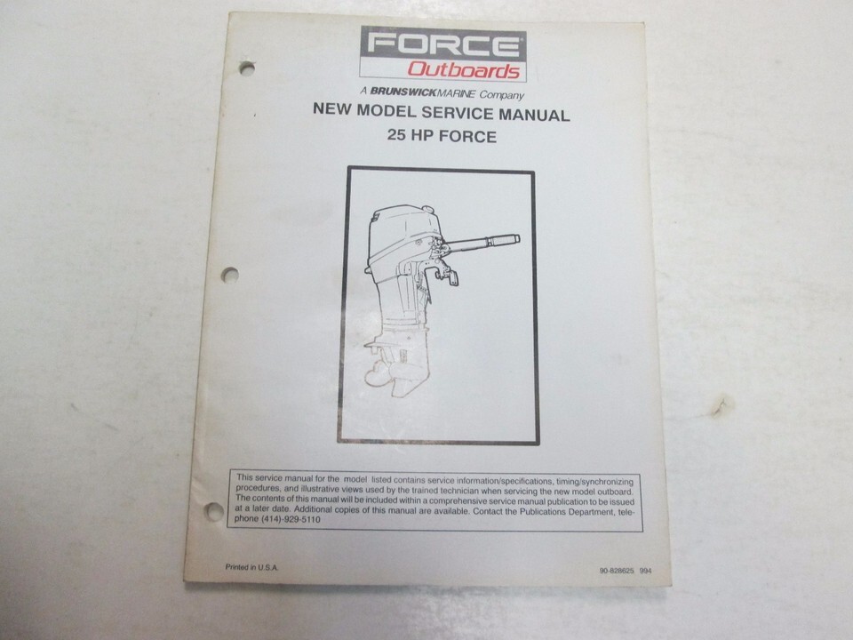 Manuel De Service Force Hors-Bord 25 HP Force Nouveau Modèle TACHÉ D'ORIGINE OEM - $20.06